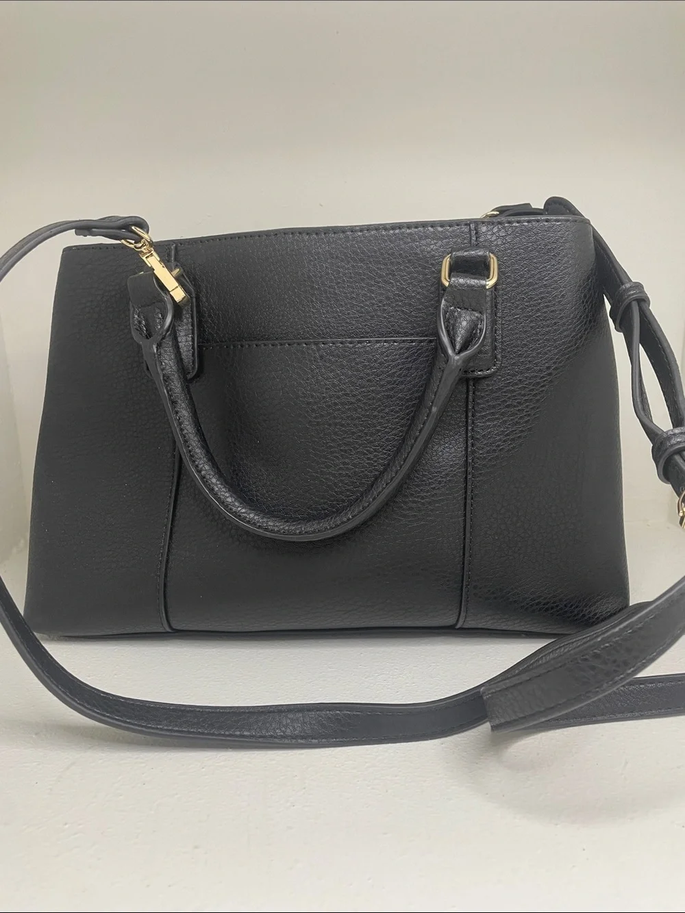 Anne Klein Black Pebbled Leather Bow Satchel purse